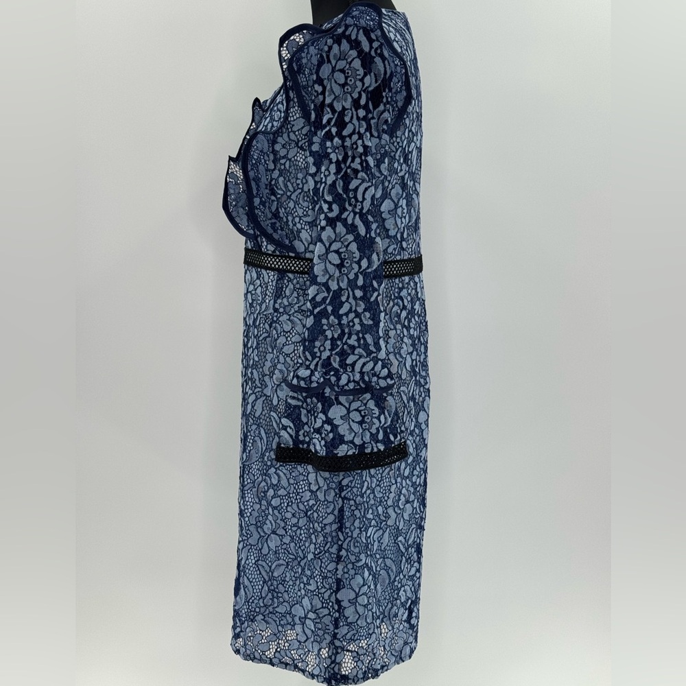 Diandian Didi Ruffle Lace Trim Midi Knee Length Dress, Blue and Black, Size S/M - Picture 11 of 13